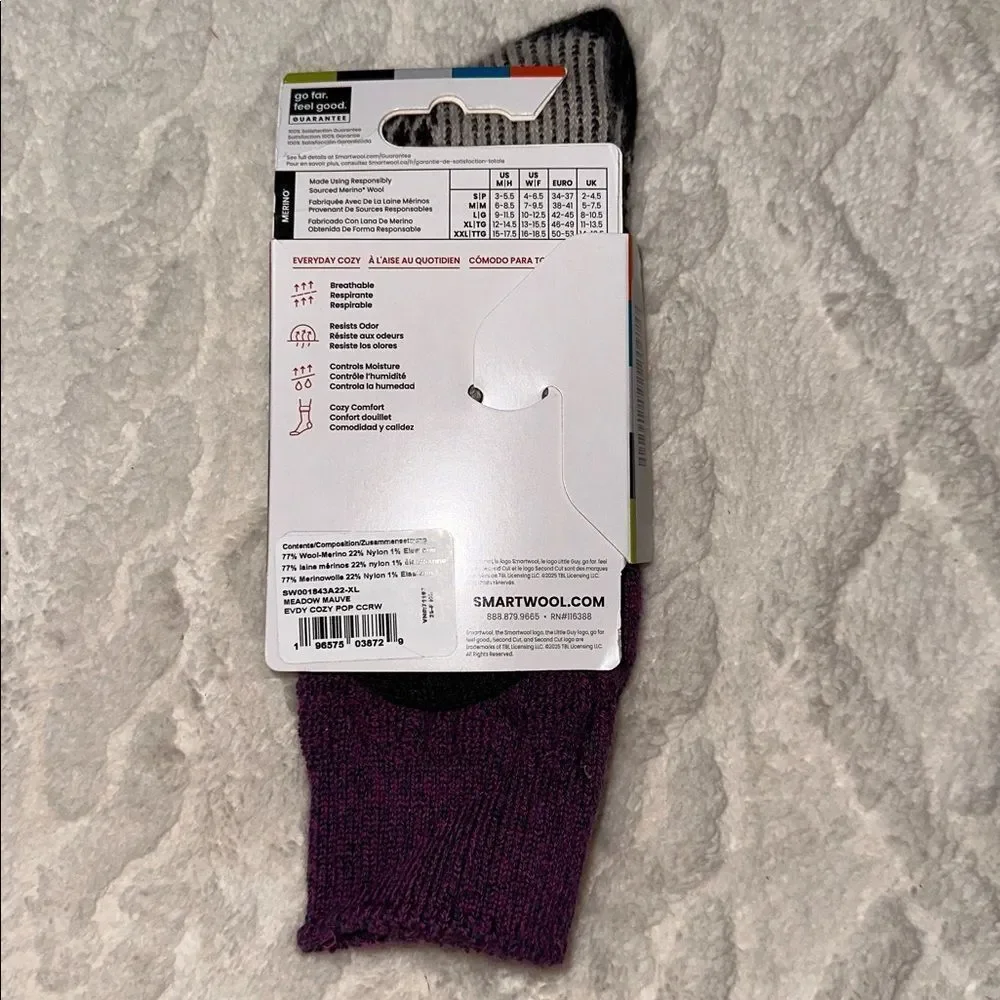 SmartWool XL Women’s Purple Gray Ivory Everyday Popcorn Merino Wool Blend Socks